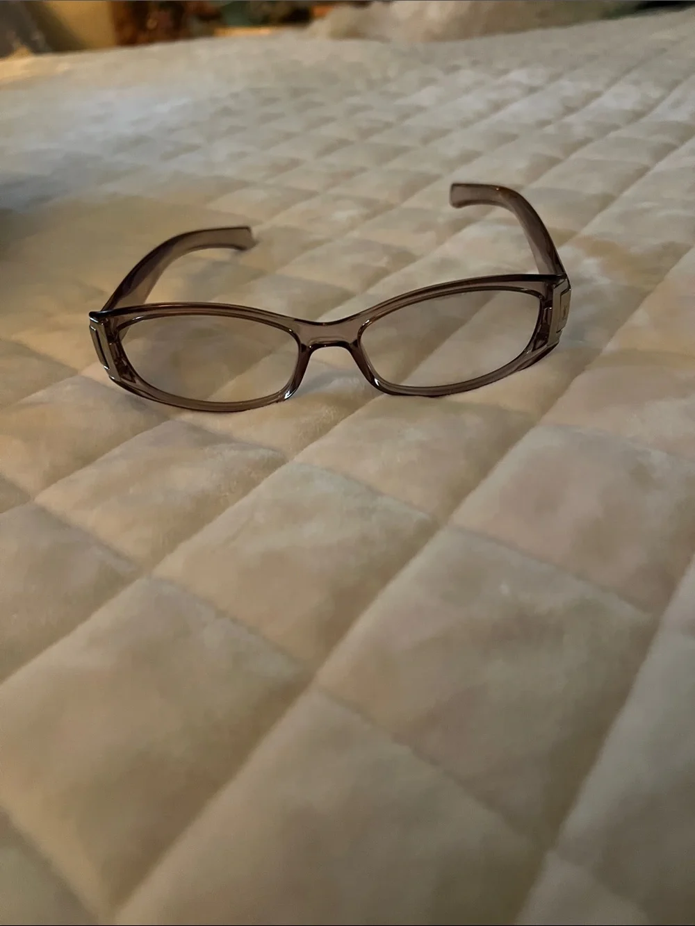 Yves Saint Laurent Brown Translucent Oval Sunglasses with White Case